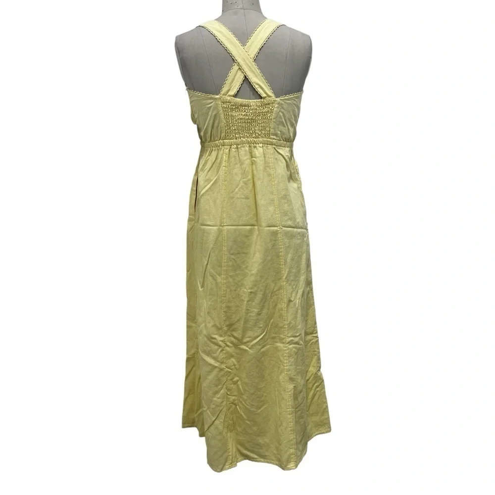 Women’s Cross Front Linen Maxi Straps Dress Universal Thread Yellow Size XS - Picture 3 of 9